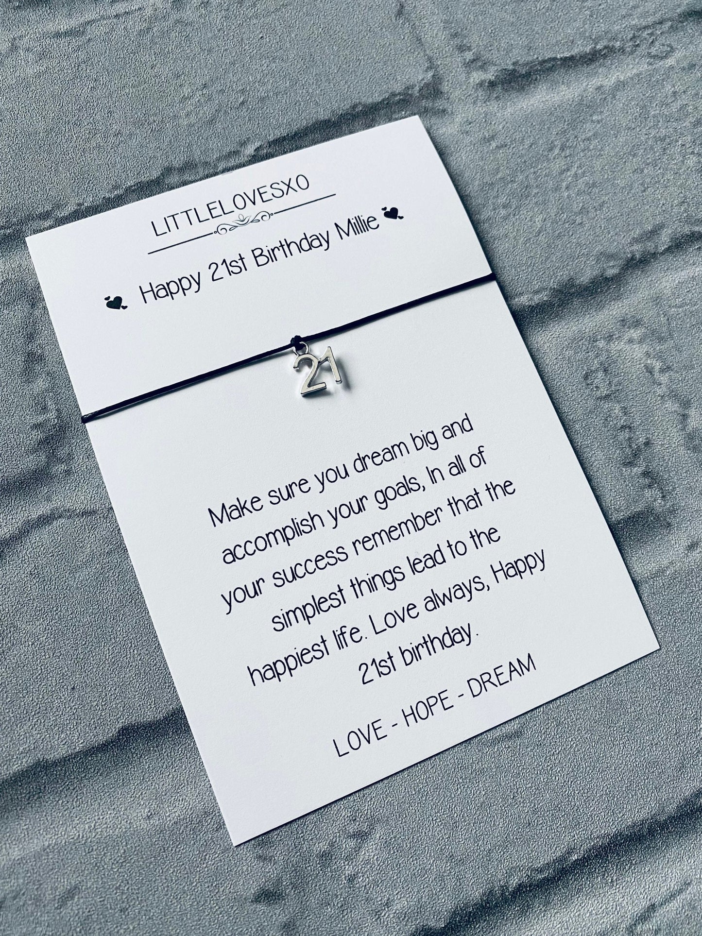 21st Birthday Bracelet: Tibetan Silver Charm, Personalized Card