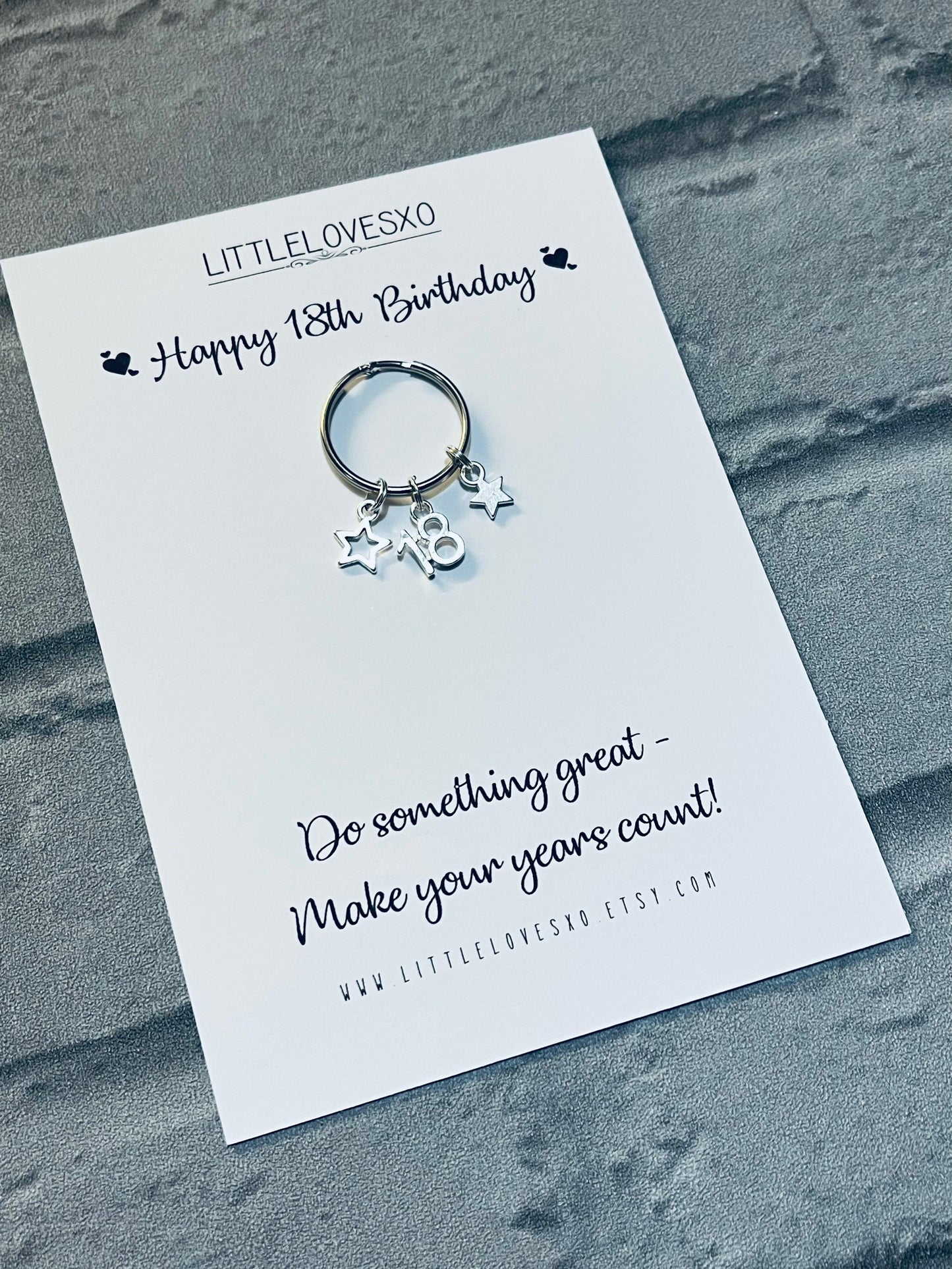 18th Birthday Keyring: Tibetan Silver Star Charm Keepsake