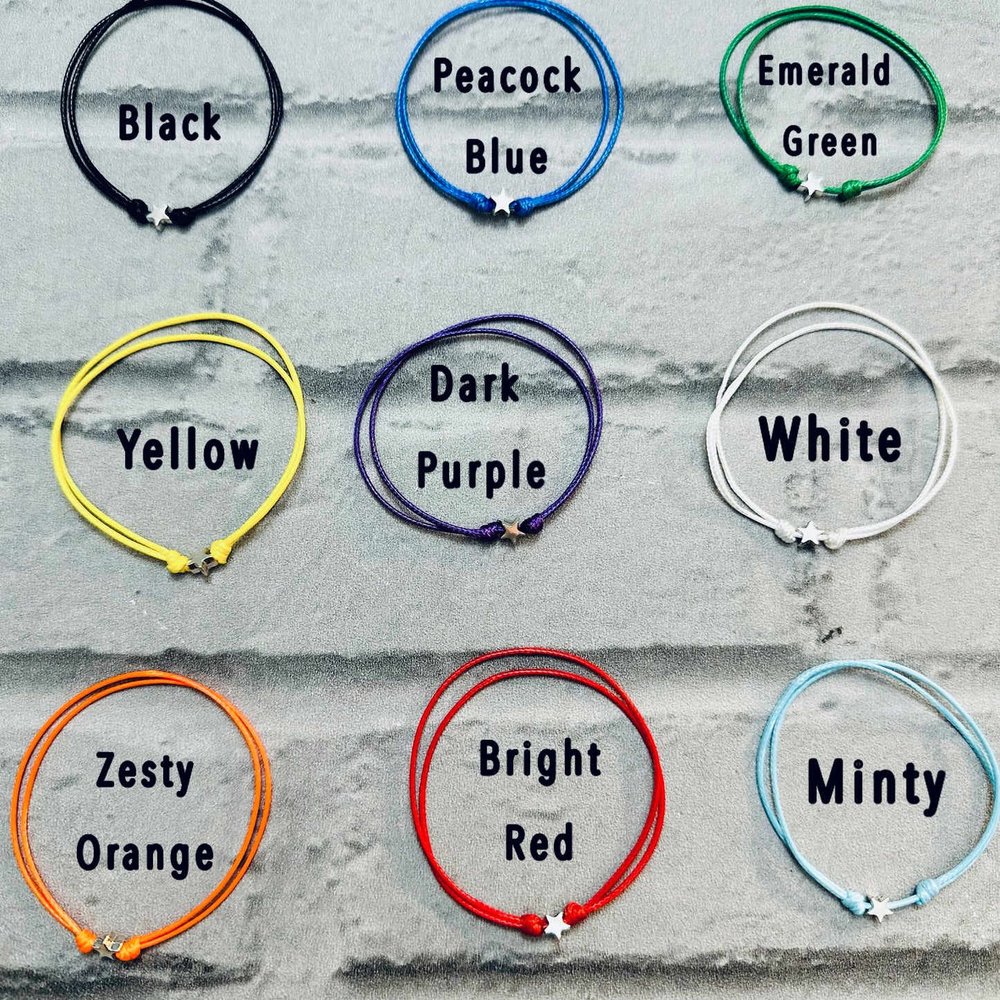 Adjustable Waxed Cord Bracelet, Silver Star Charm, Friendship Anklet