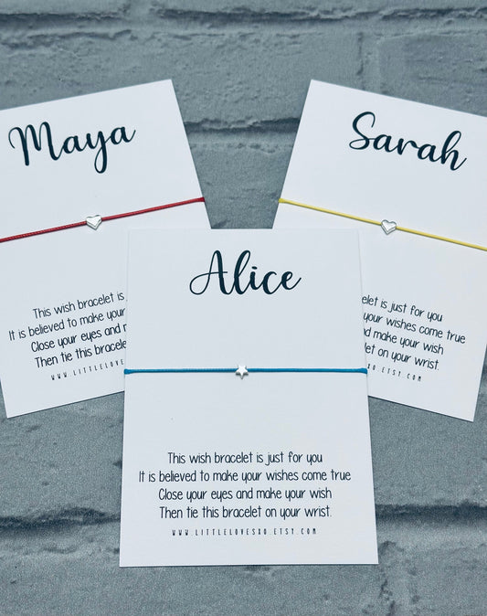 Adjustable Wish Bracelet: Waxed Cord with Star or Heart Charm