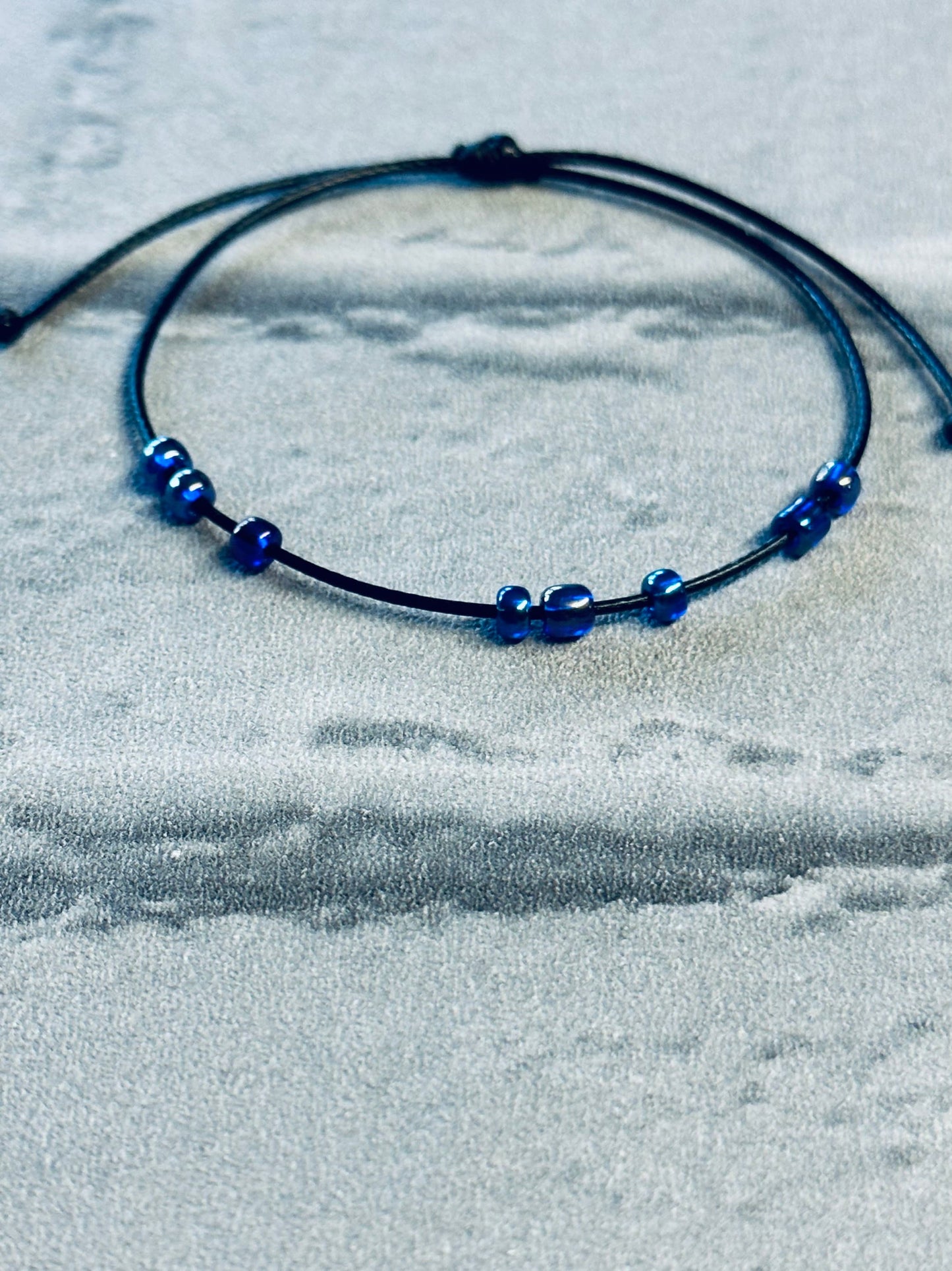 Adjustable Fidget Bracelet: Blue Beaded String, Stress Relief