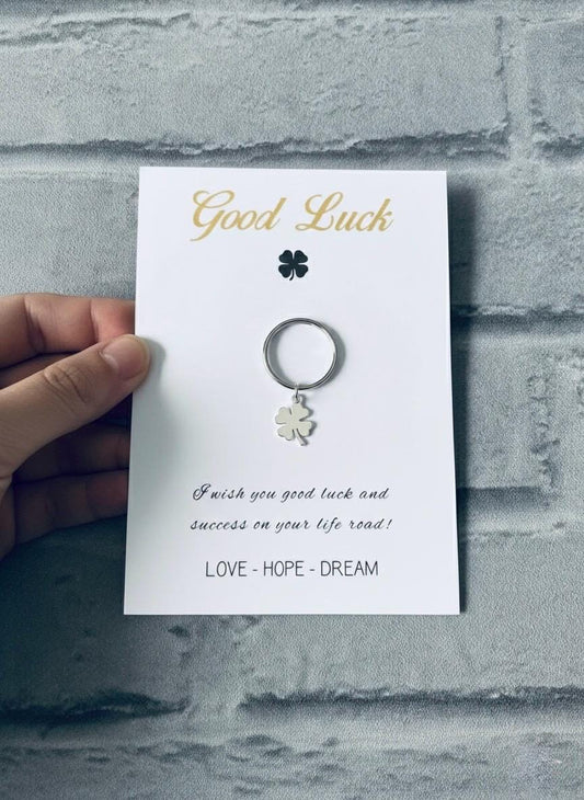 Four Leaf Clover Keychain: Silver Good Luck Charm
