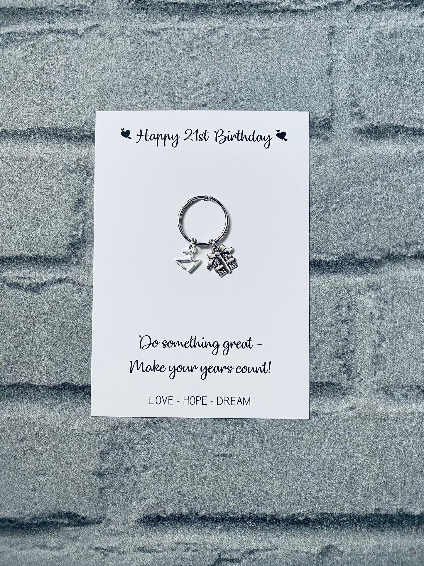 21st Birthday Keychain Gift: Tibetan Silver Charm, Daughter, Friend