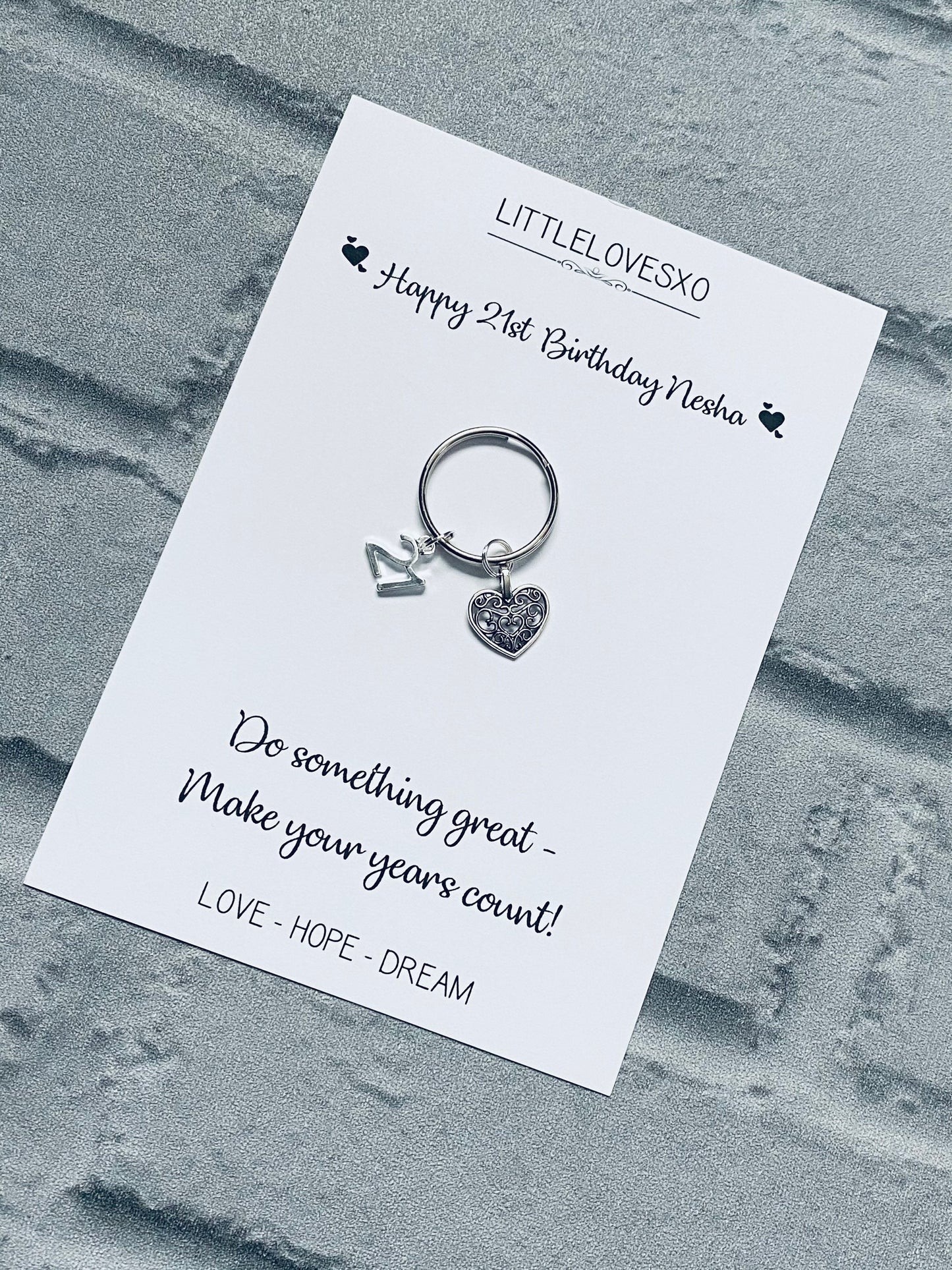 21st Birthday Keepsake: Heart & Number Charm Keyring