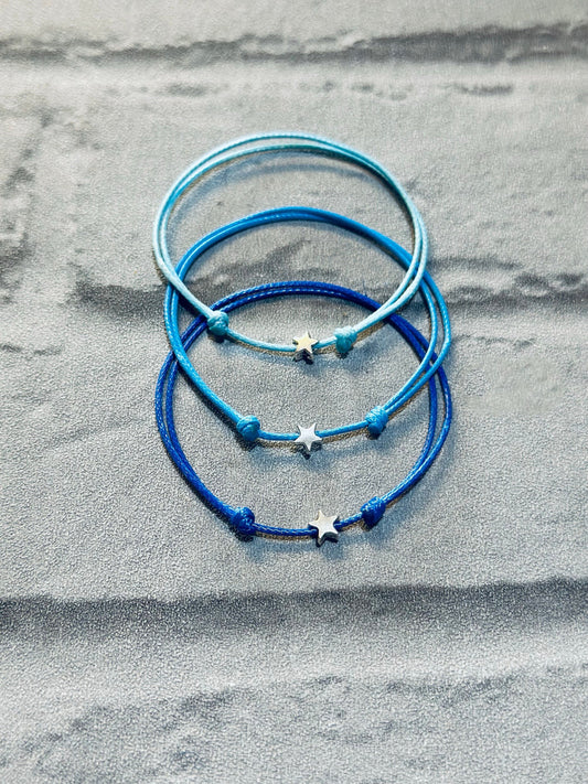 Adjustable Waxed Cord Bracelet: Silver Star Charm, Friendship Anklet