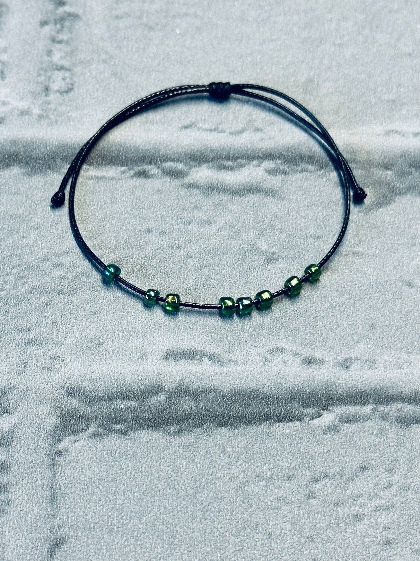 Adjustable Fidget Bracelet: Black String with Green Beads