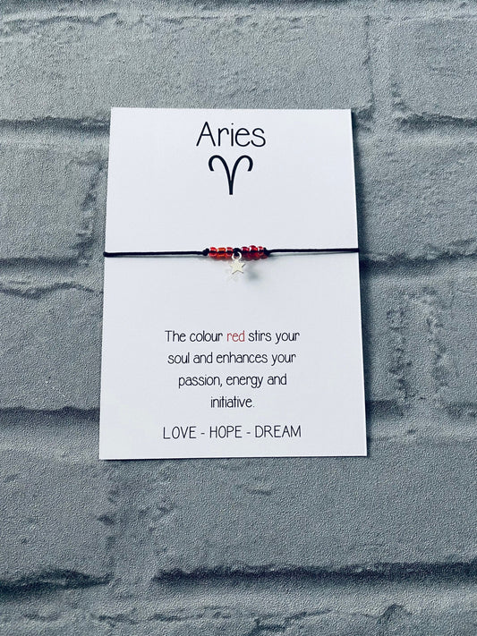 Aries Zodiac Bracelet: Red Beaded Star Sign Gift