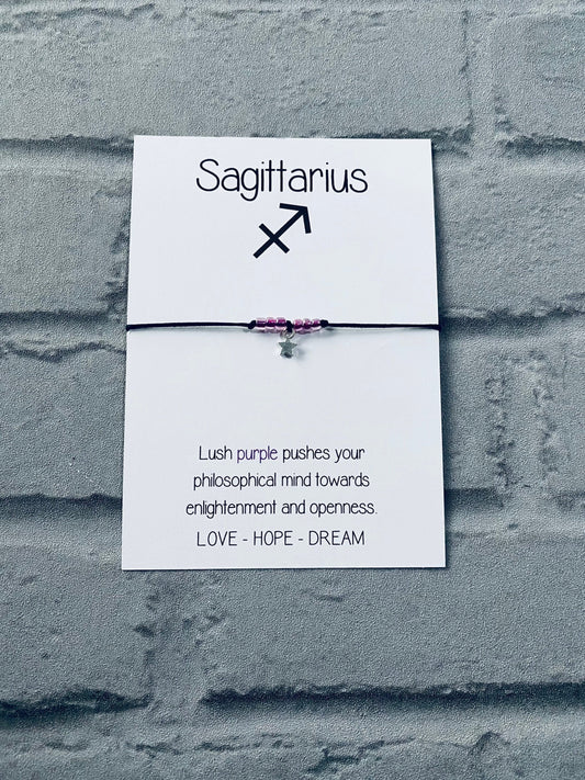 Sagittarius Bracelet: Purple Beaded Zodiac Star Sign Gift