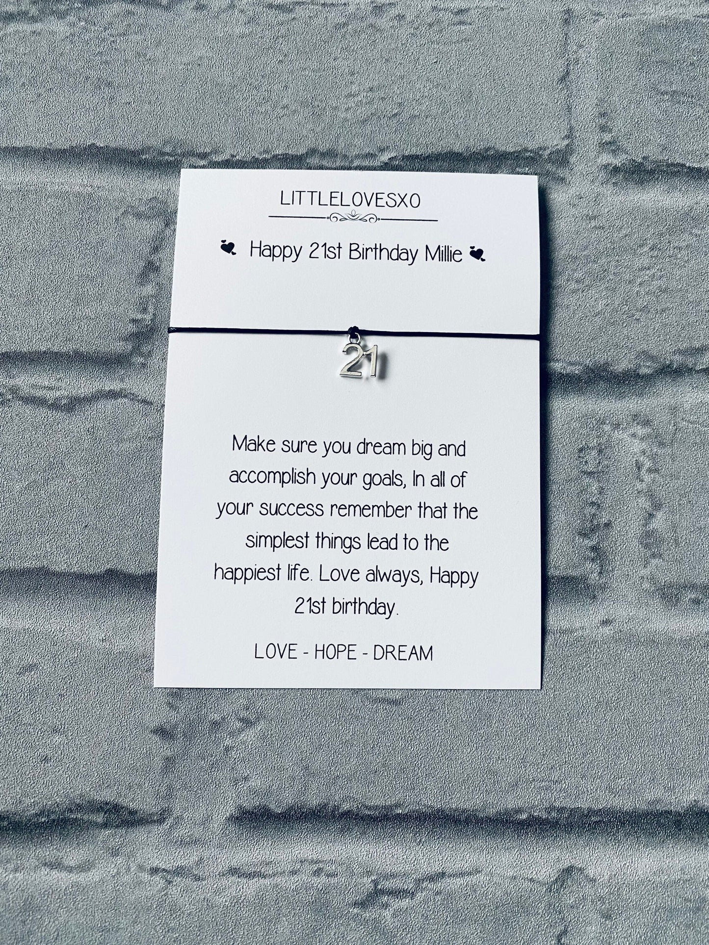 21st Birthday Bracelet: Tibetan Silver Charm, Personalized Card