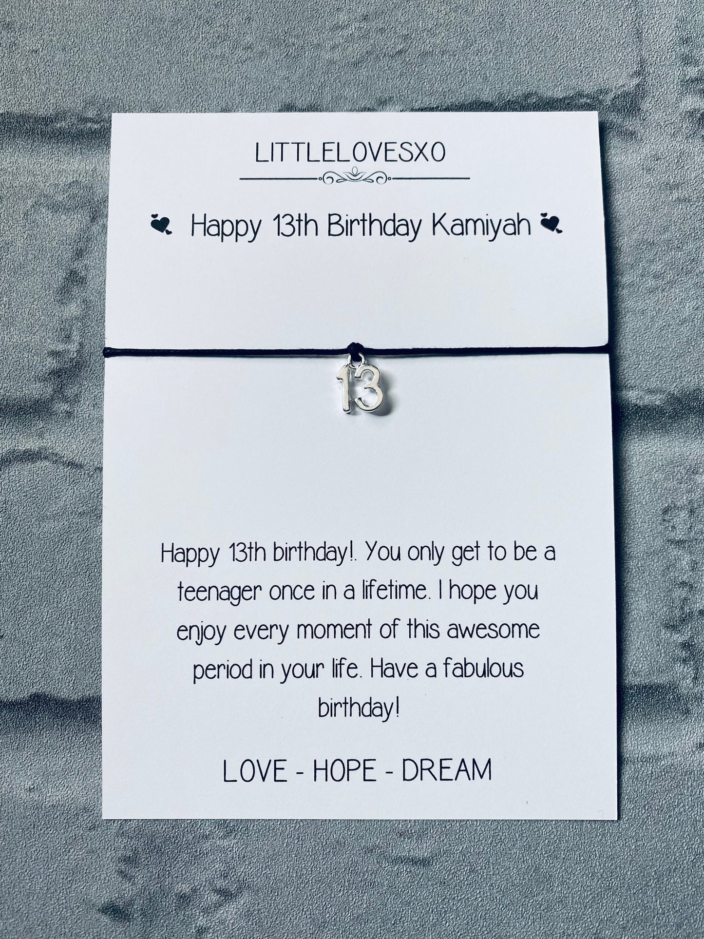 13th Birthday Bracelet: Tibetan Silver Charm, Adjustable Cord