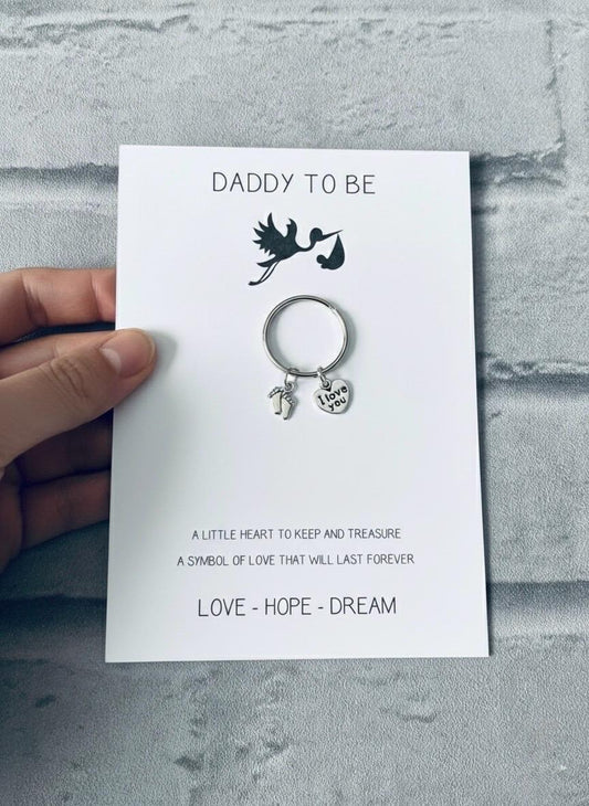 New Daddy Keychain Gift: Baby Feet Charm, 'I Love You' Heart