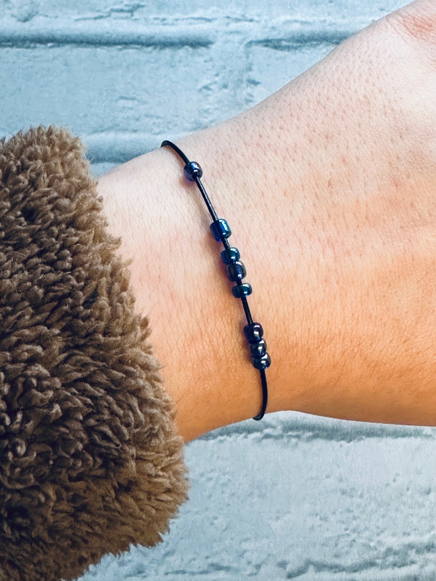 Adjustable Fidget Bracelet: Blue Beaded String, Stress Relief