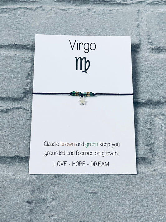 Virgo Bracelet: Zodiac Star Sign Jewelry with Brown & Green Beads