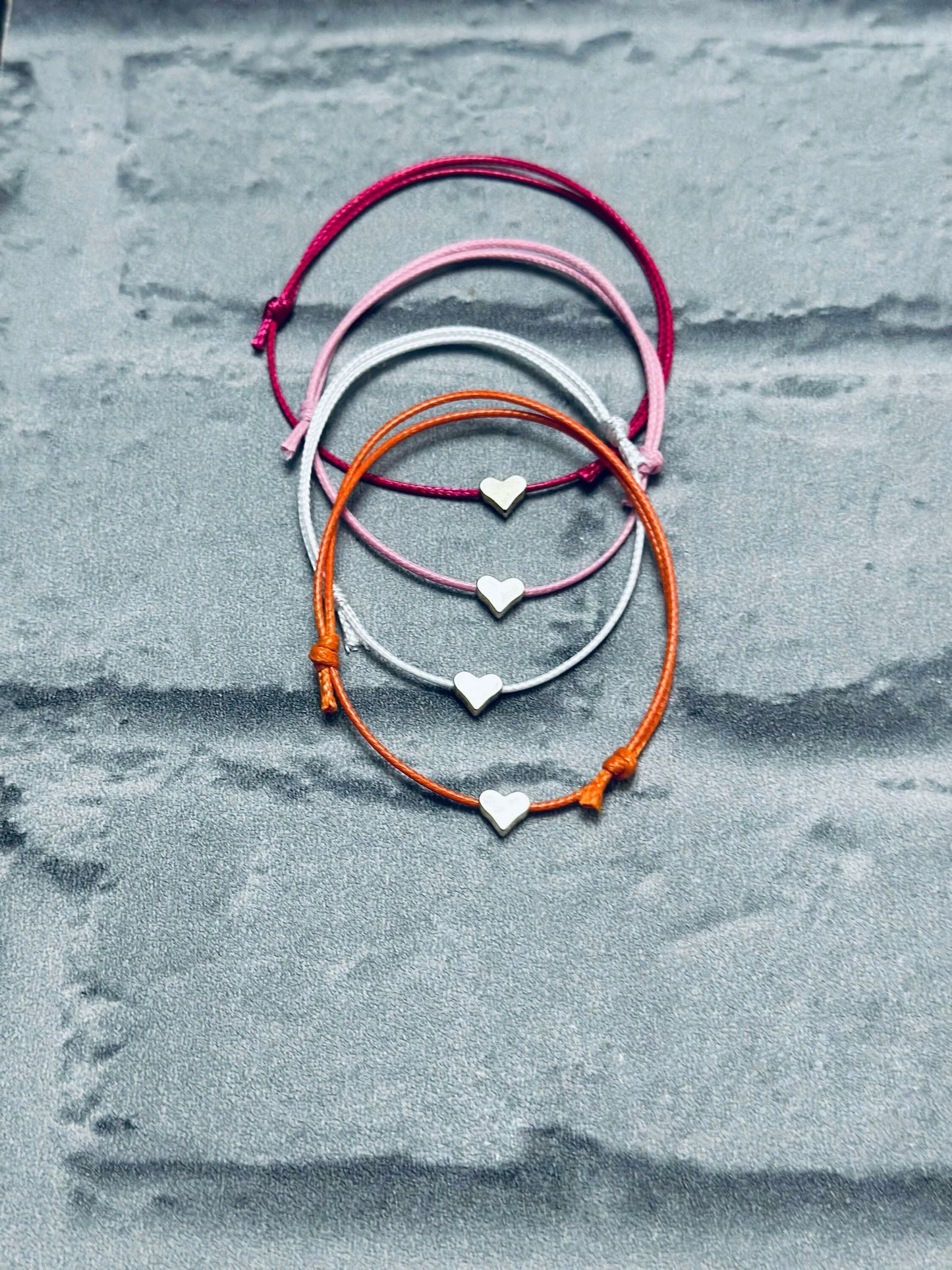 Adjustable Waxed Cord Bracelet: Silver Heart Charm Friendship Anklet