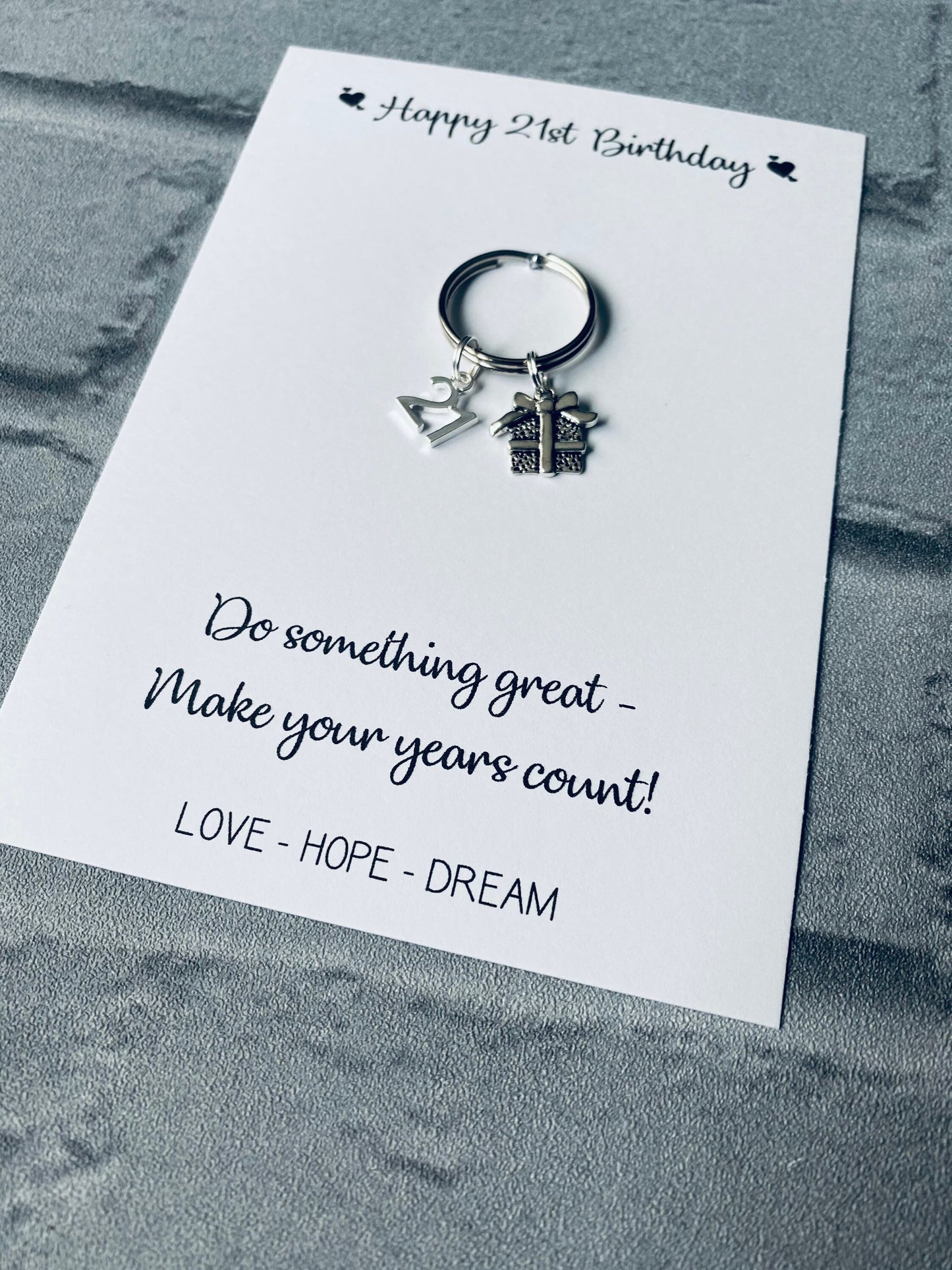 21st Birthday Keychain Gift: Tibetan Silver Charm, Daughter, Friend