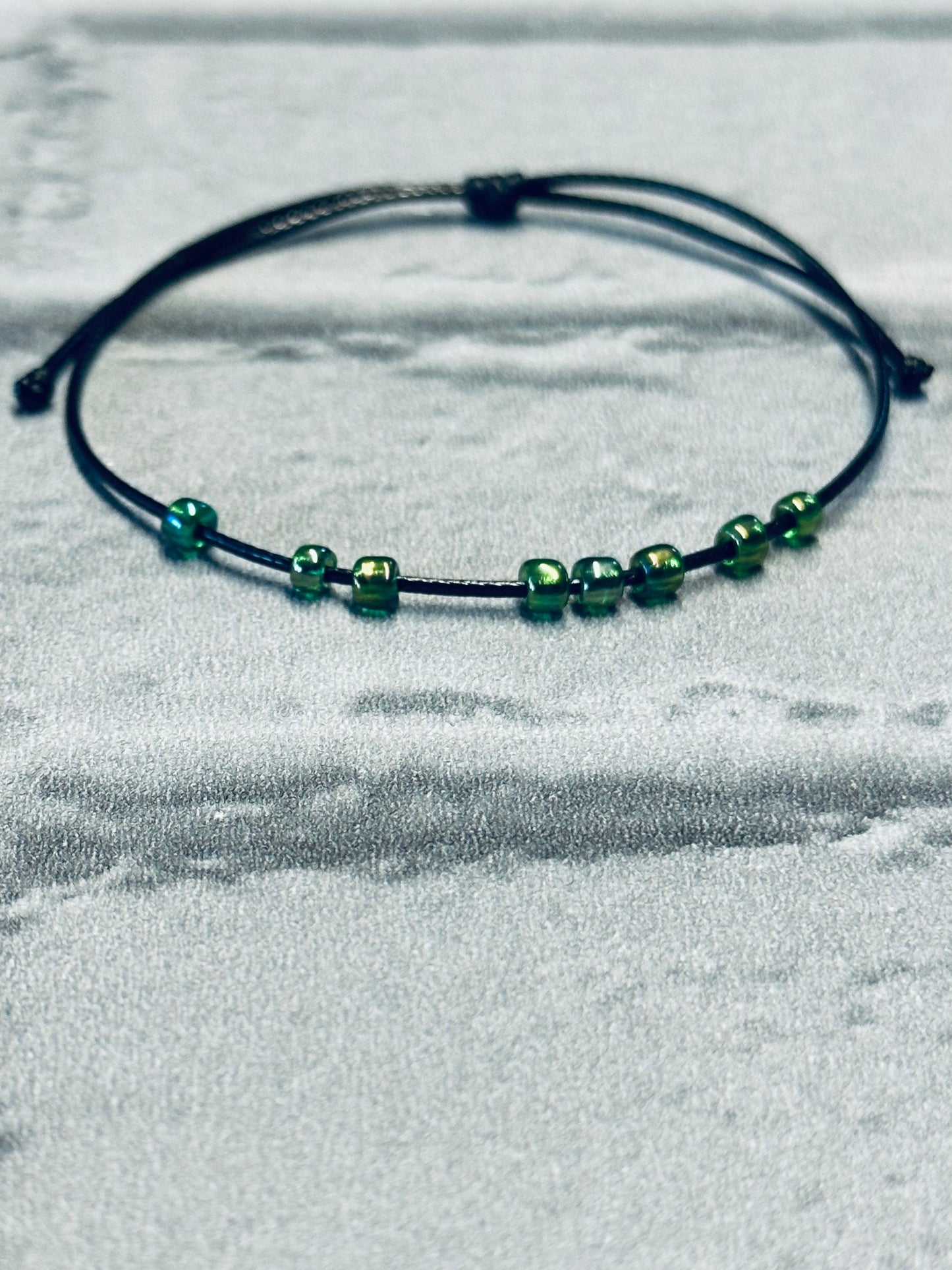 Adjustable Fidget Bracelet: Black String with Green Beads