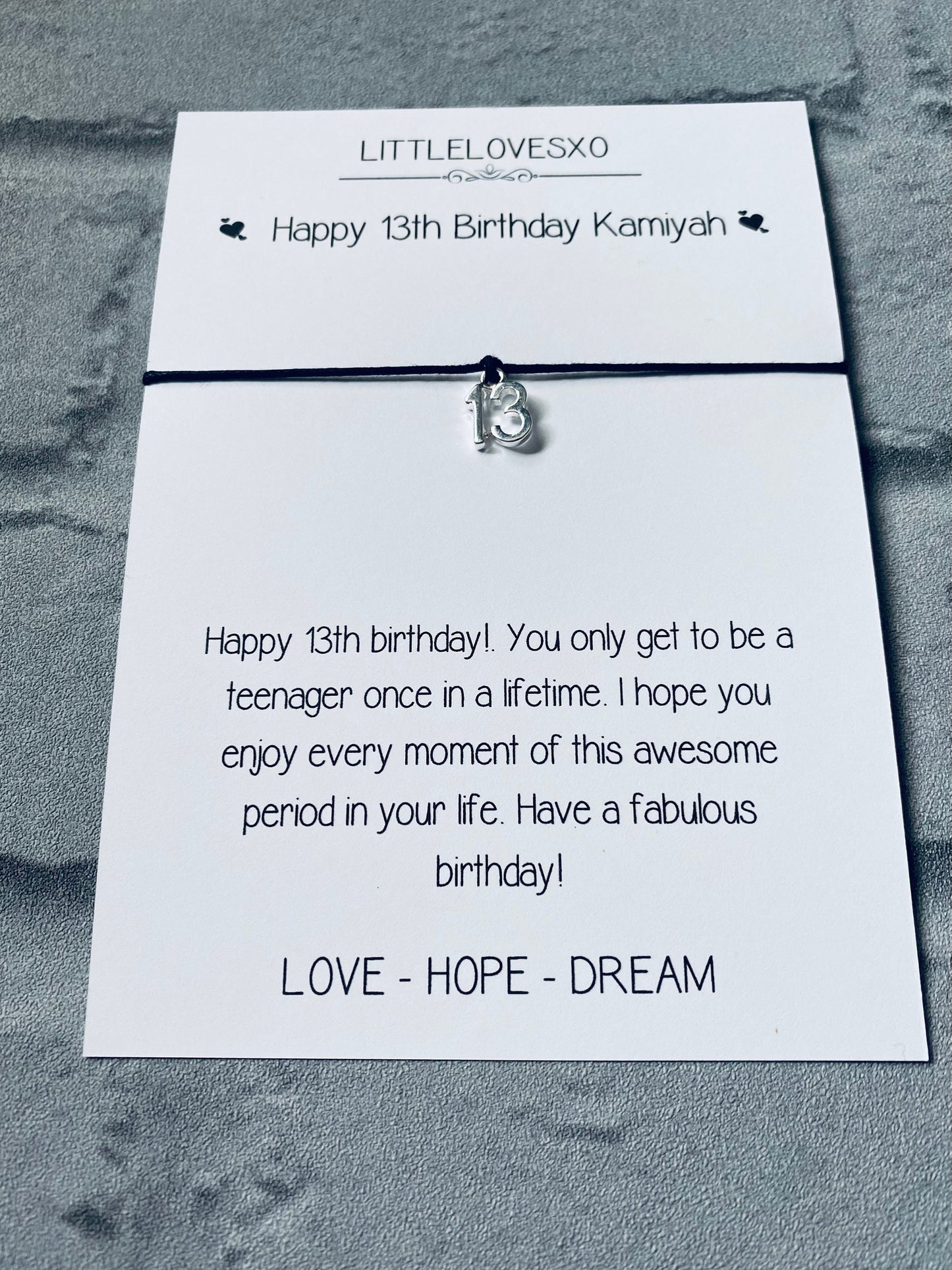 13th Birthday Bracelet: Tibetan Silver Charm, Adjustable Cord