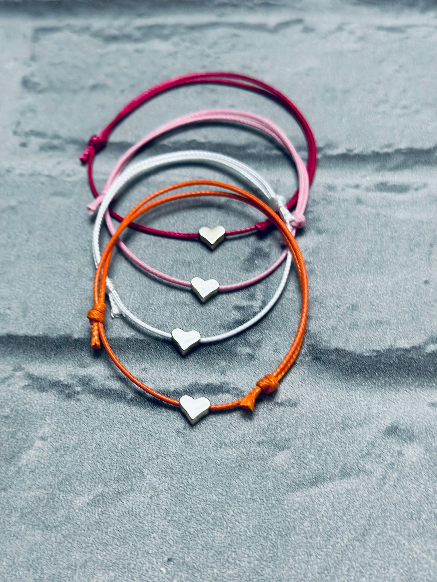 Adjustable Waxed Cord Bracelet: Silver Heart Charm Friendship Anklet