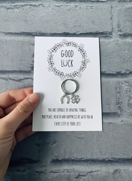 Four Leaf Clover Keychain: Lucky Horseshoe Charm, Good Luck Gift