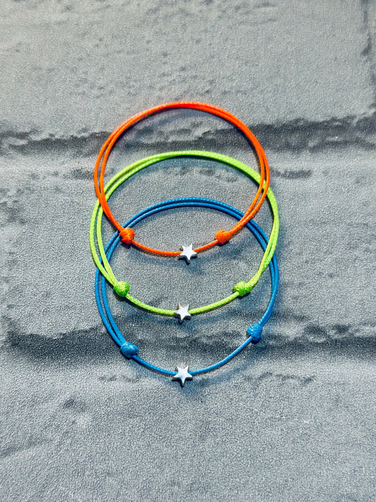 Adjustable Waxed Cord Bracelet: Silver Star Charm Friendship Anklet