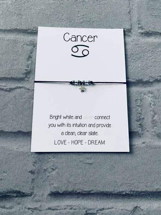 Cancer Zodiac Bracelet: Silver Star Charm, Adjustable Cord