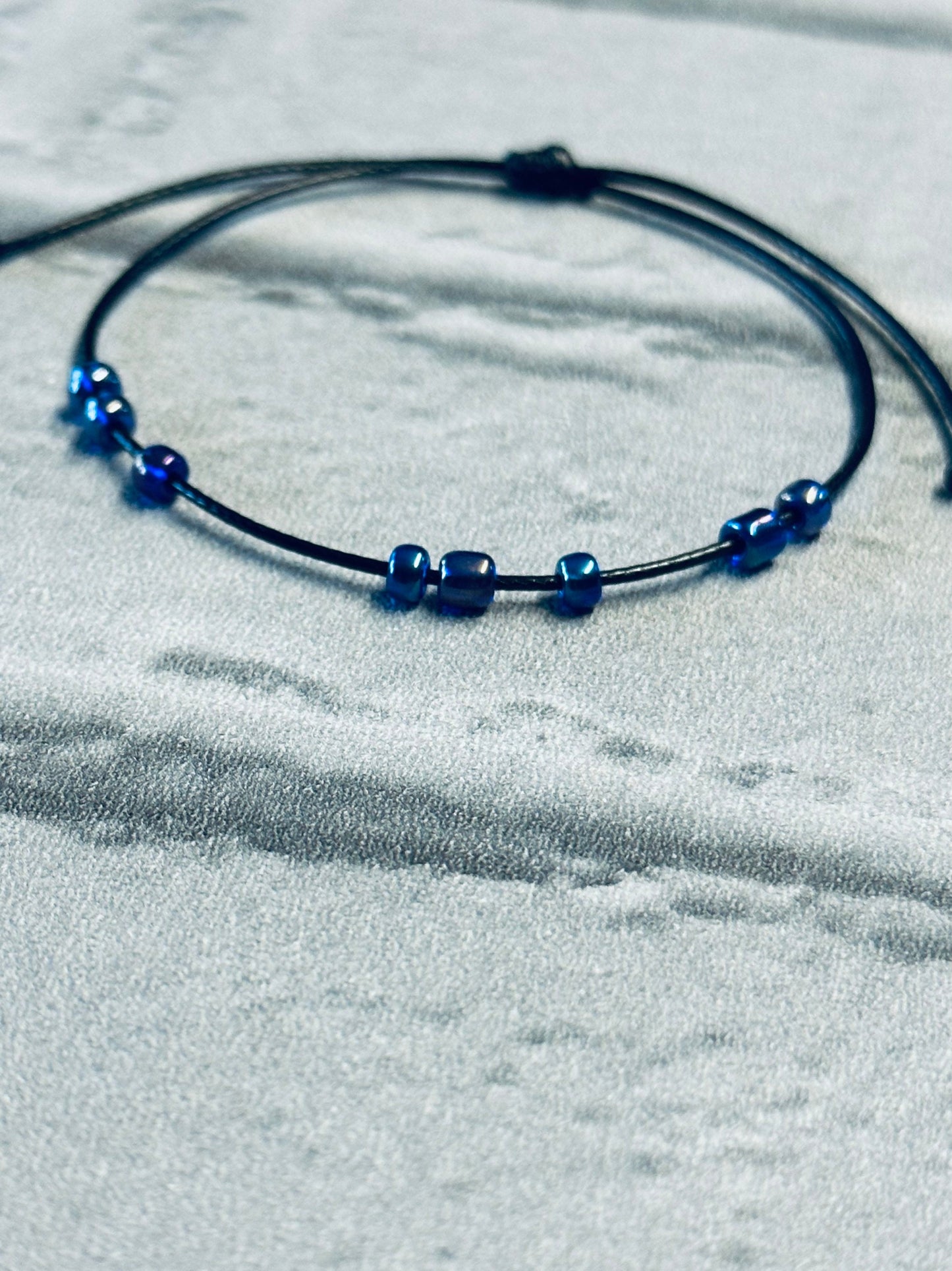 Adjustable Fidget Bracelet: Blue Beaded String, Stress Relief