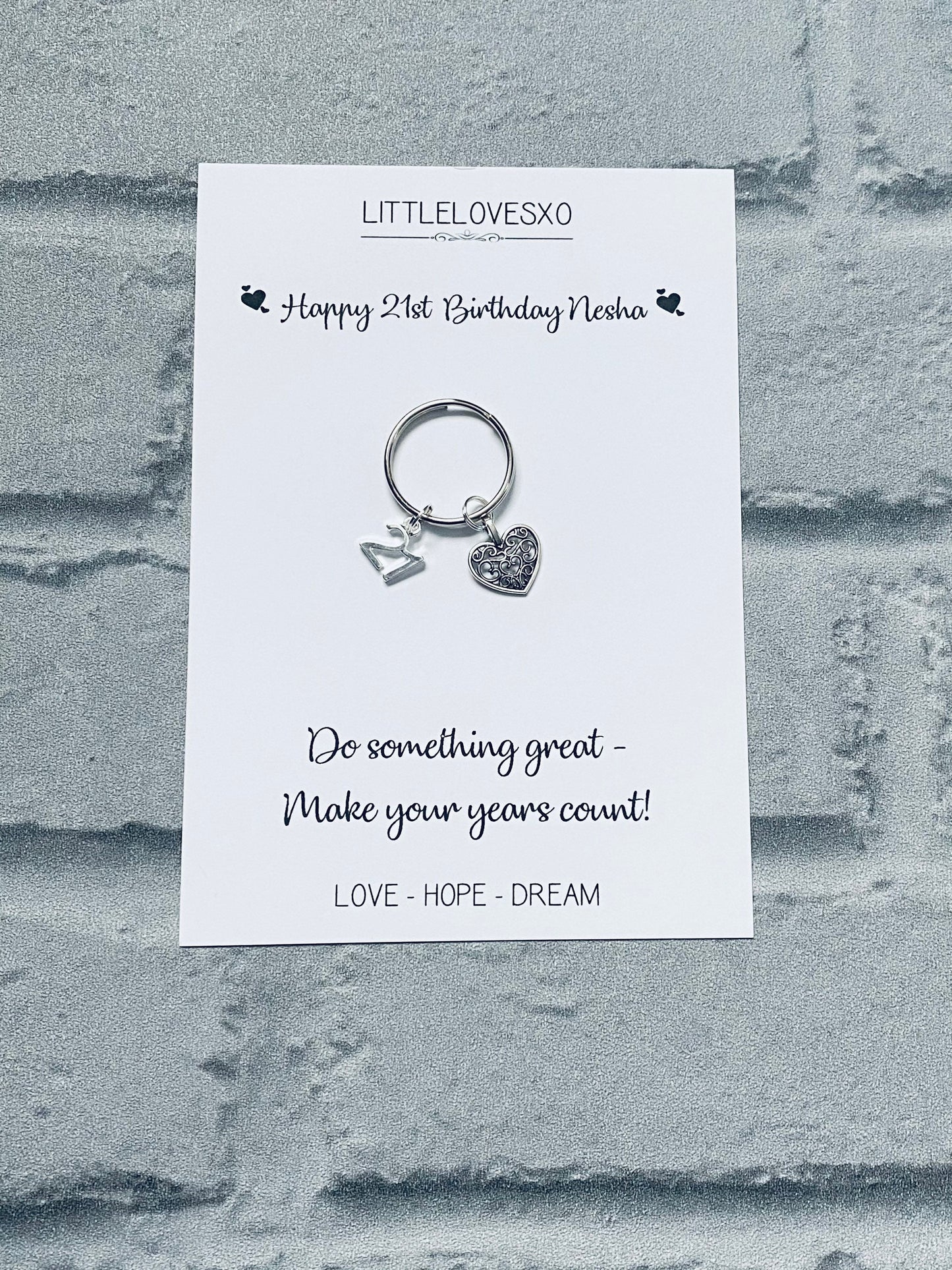 21st Birthday Keepsake: Heart & Number Charm Keyring