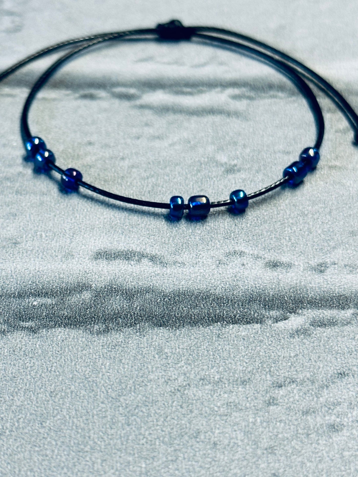 Adjustable Fidget Bracelet: Blue Beaded String, Stress Relief