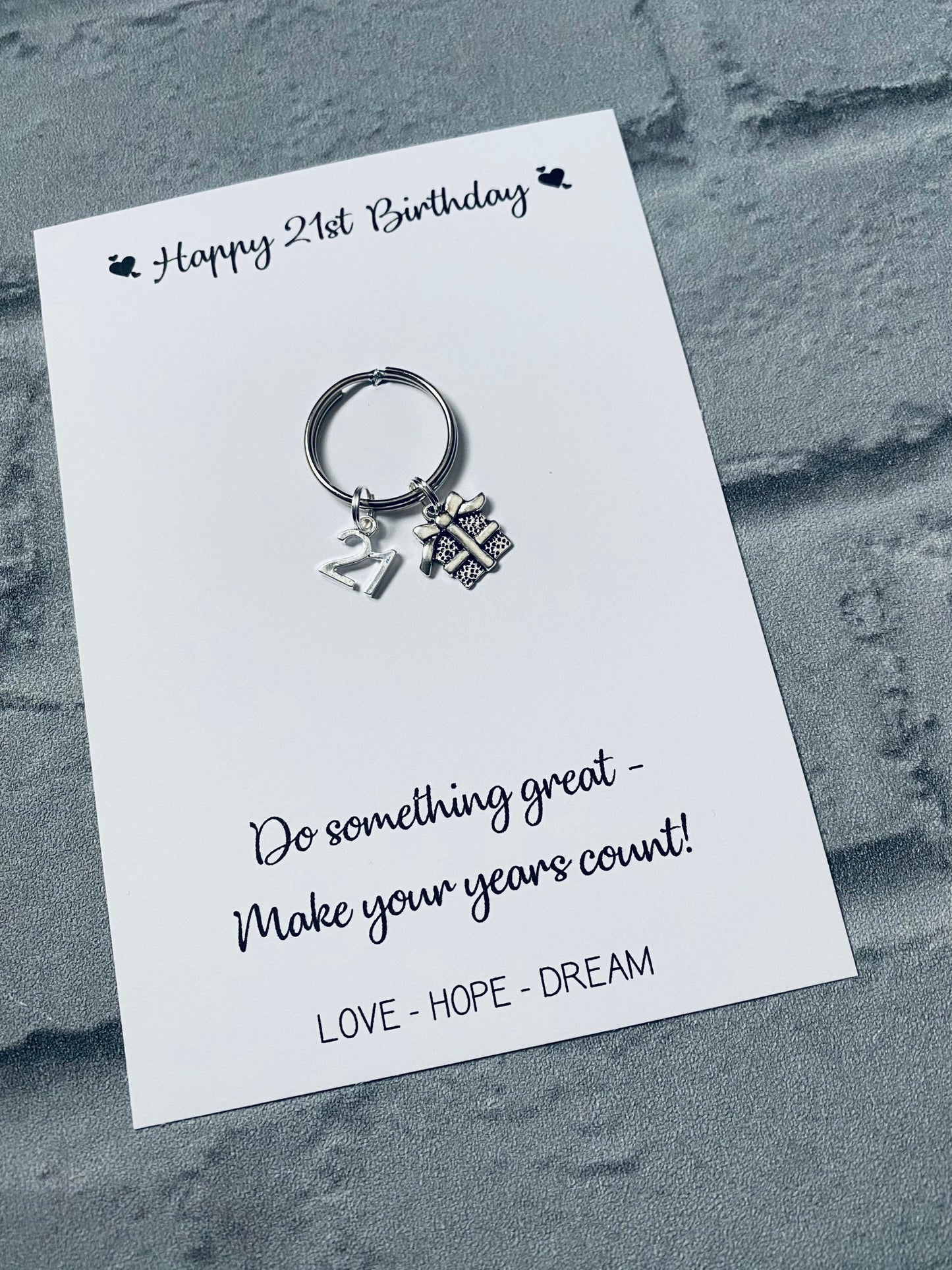 21st Birthday Keychain Gift: Tibetan Silver Charm, Daughter, Friend