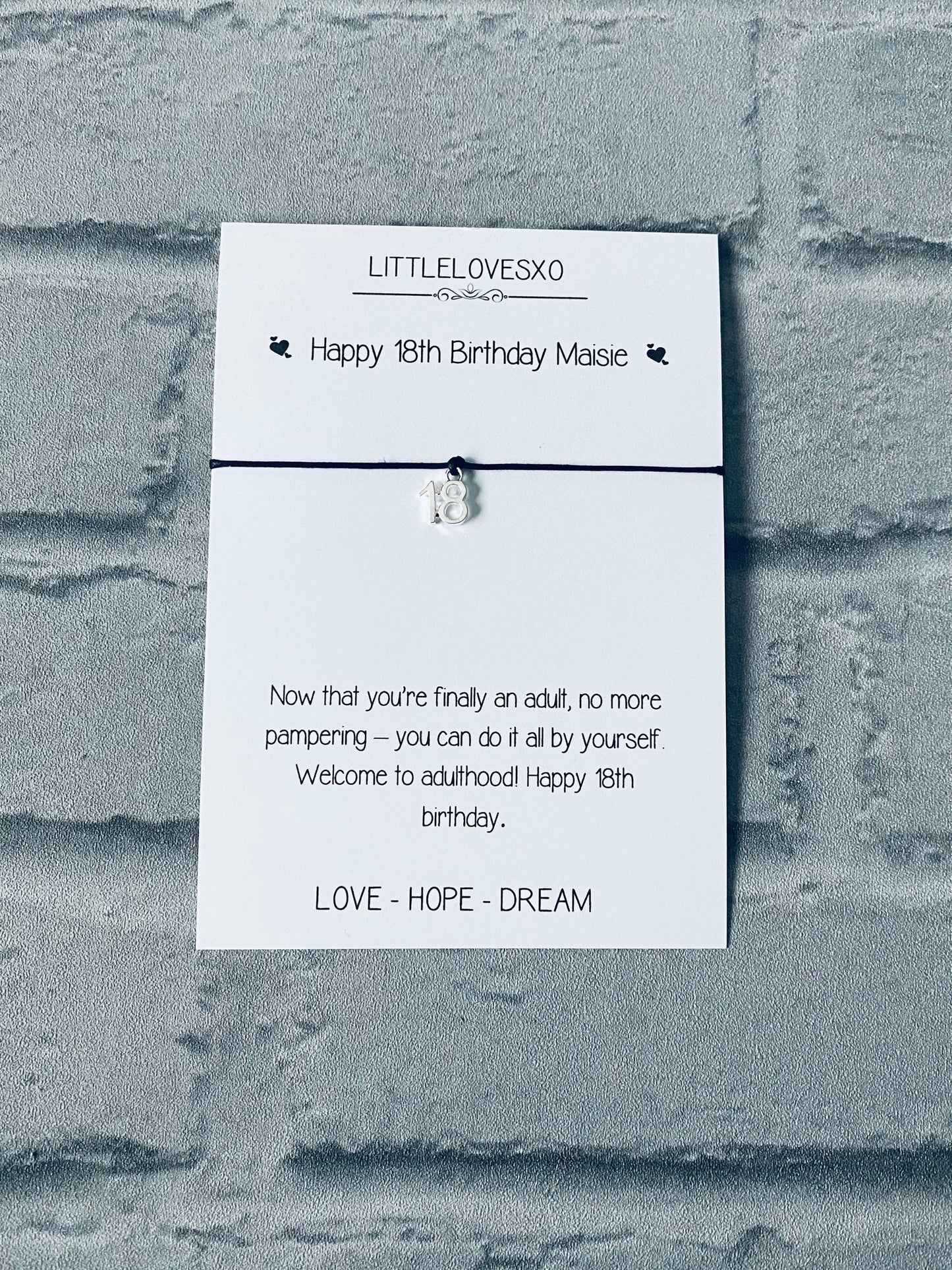 18th Birthday Bracelet Gift: Tibetan Silver Charm, Personalized Card