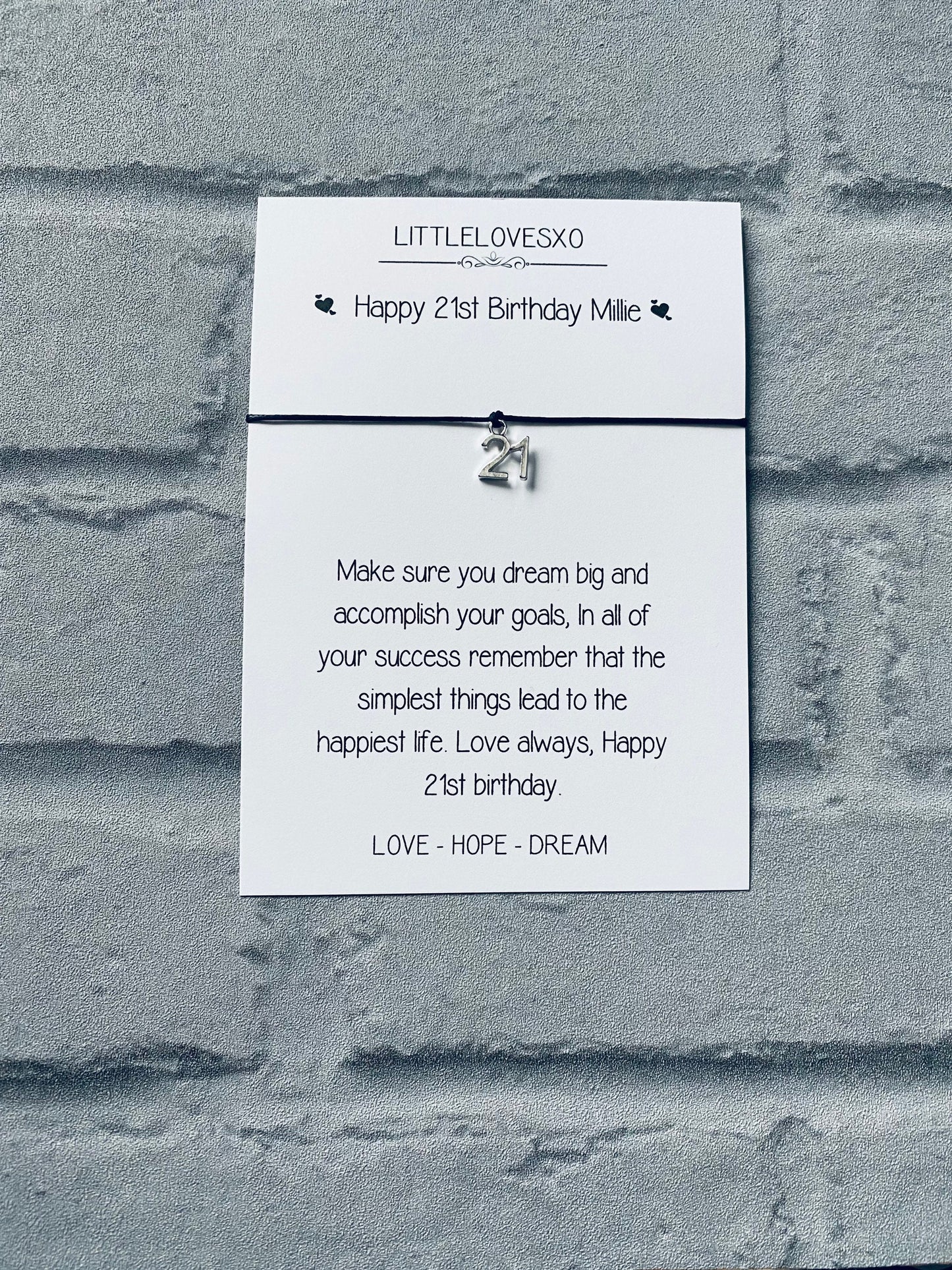 21st Birthday Bracelet: Tibetan Silver Charm, Personalized Card