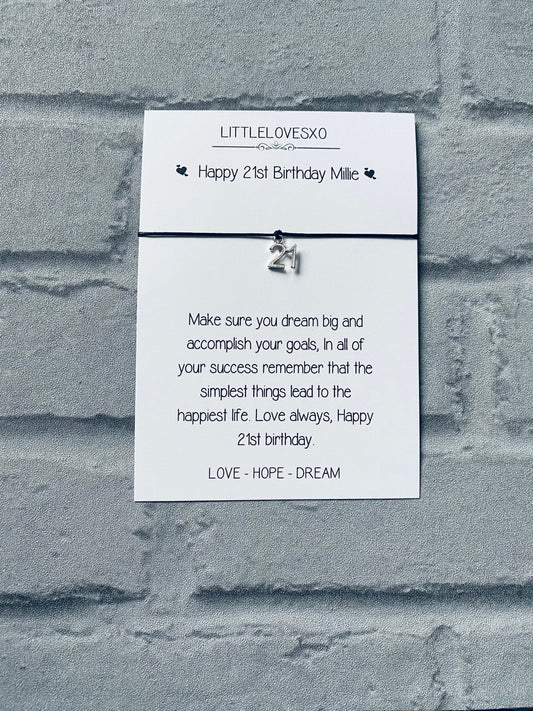 21st Birthday Bracelet: Tibetan Silver Charm, Personalized Card