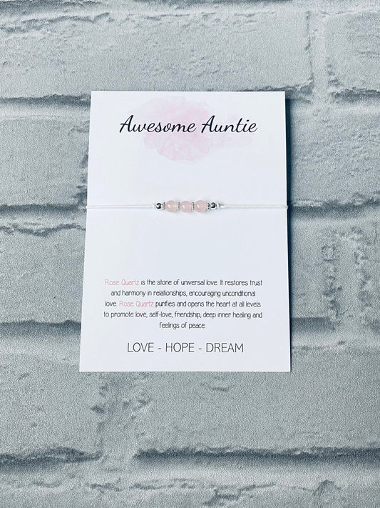 Rose Quartz Auntie Bracelet: Adjustable Gemstone Gift
