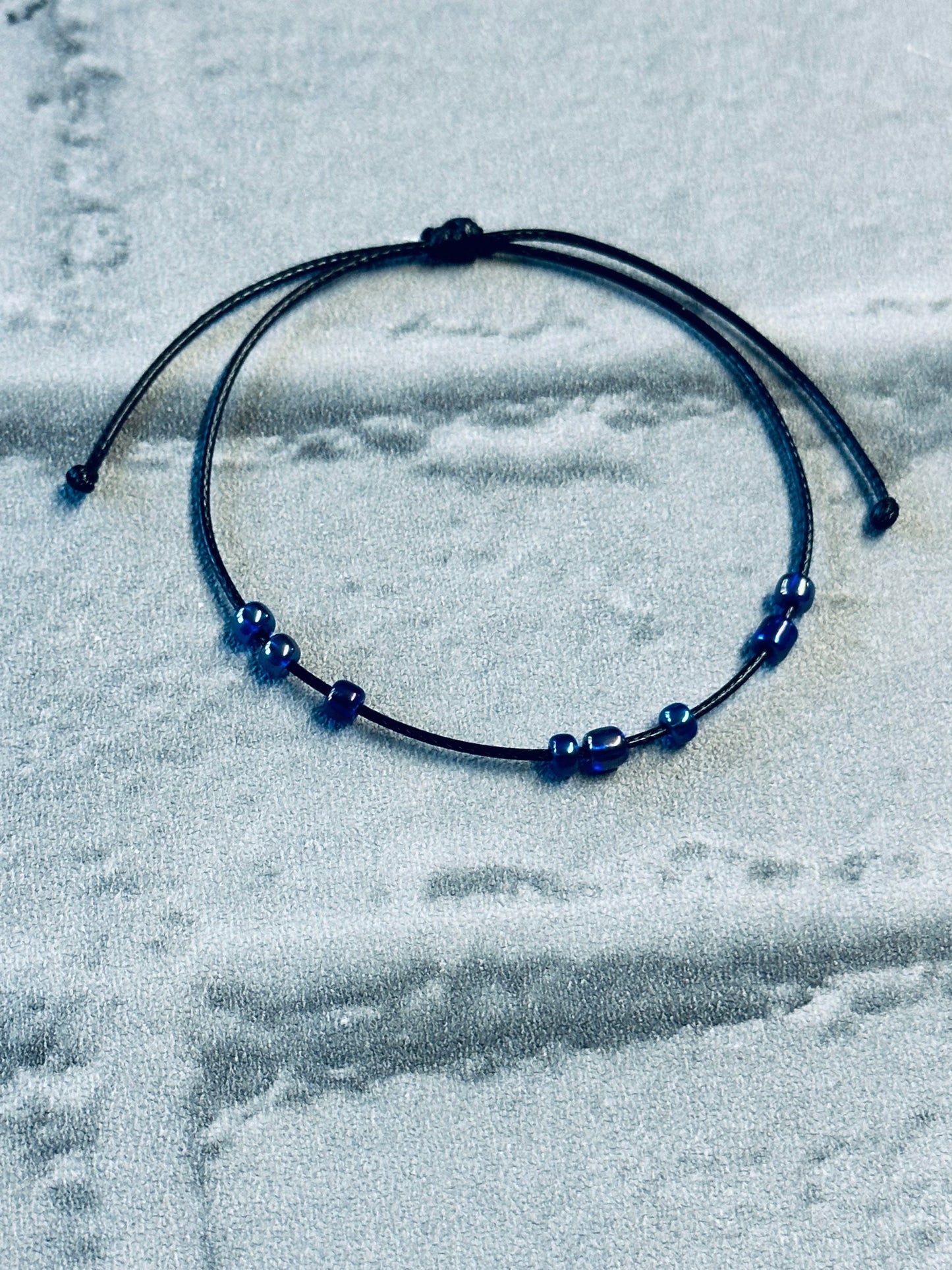 Adjustable Fidget Bracelet: Blue Beaded String, Stress Relief