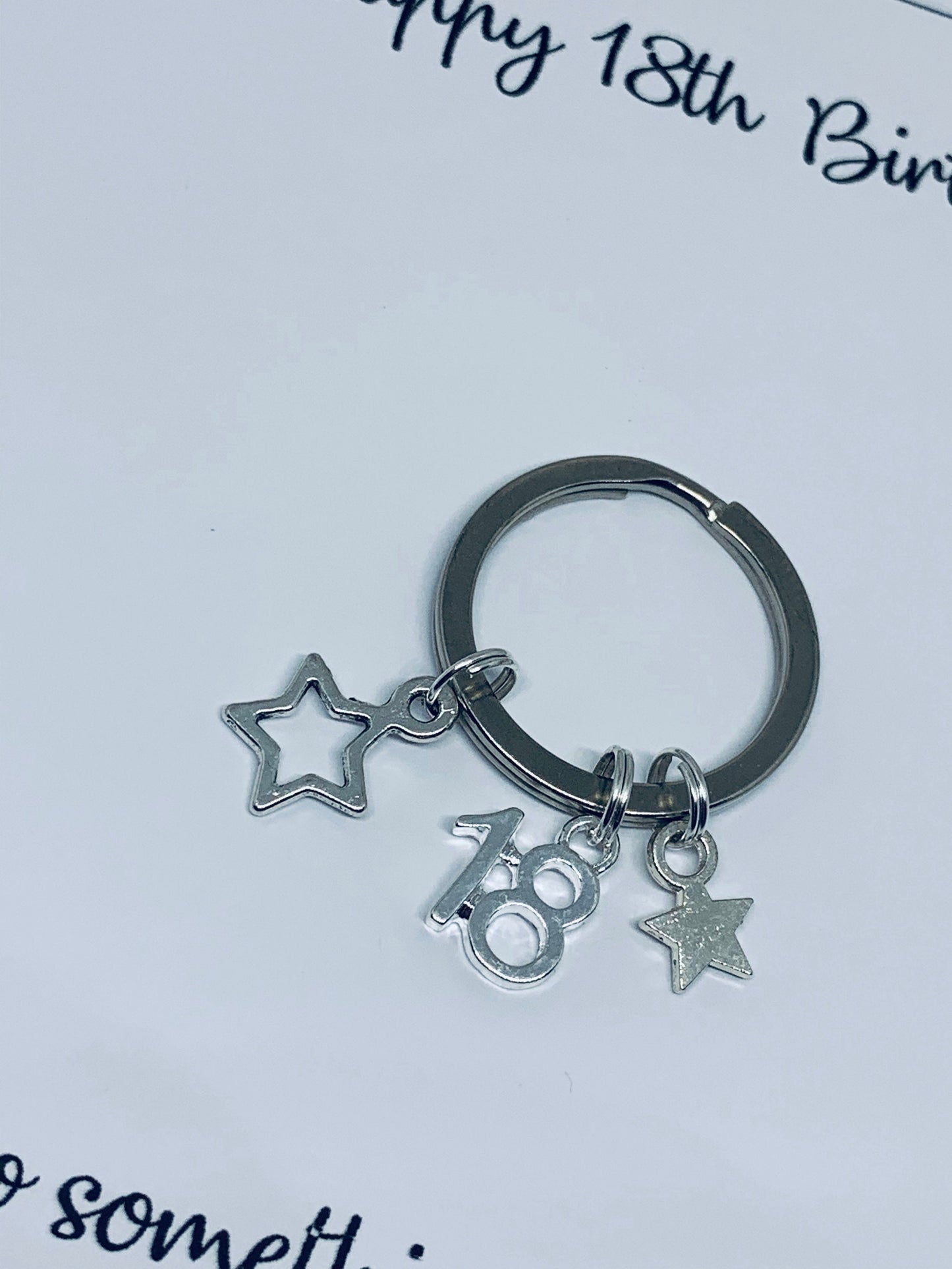 18th Birthday Keyring: Tibetan Silver Star Charm Keepsake
