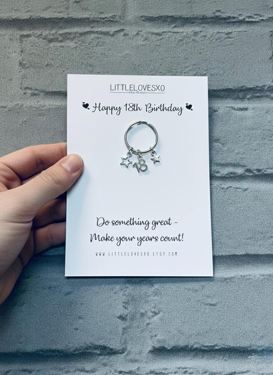 18th Birthday Keyring: Tibetan Silver Star Charm Keepsake