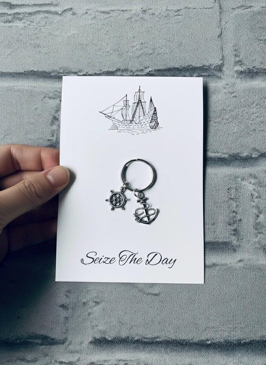 Nautical Keyring: Anchor & Ship Wheel Charm - Navy Travel Gift