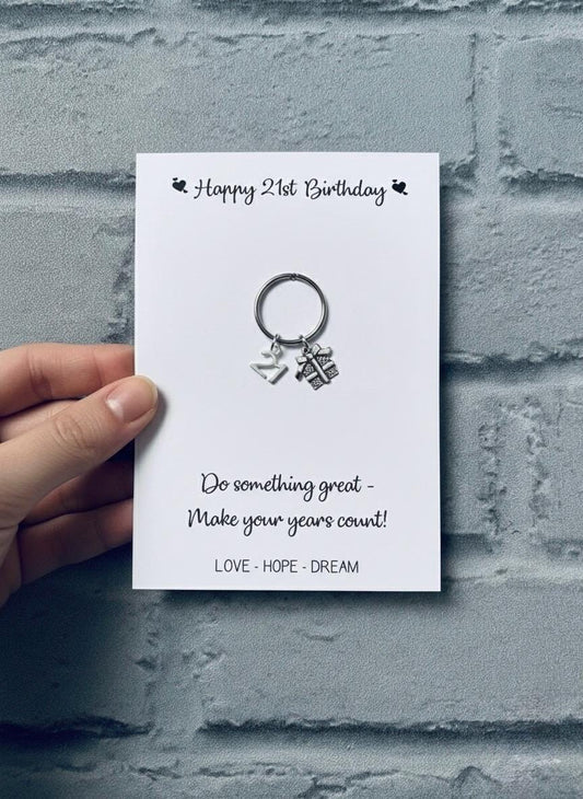 21st Birthday Keychain Gift: Tibetan Silver Charm, Daughter, Friend