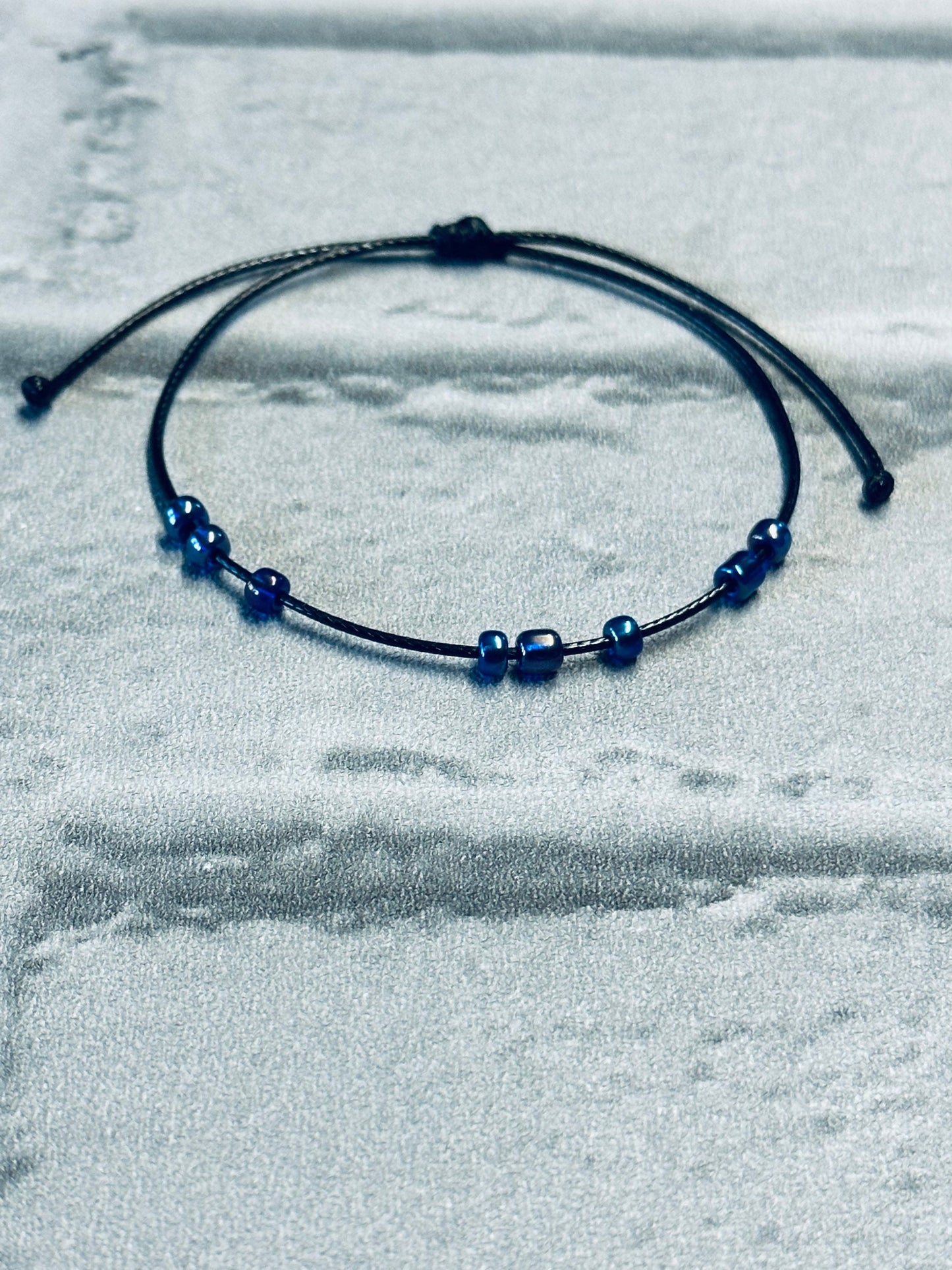 Adjustable Fidget Bracelet: Blue Beaded String, Stress Relief