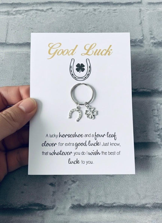 Four Leaf Clover Keychain: Lucky Horseshoe Charm, Good Luck Gift