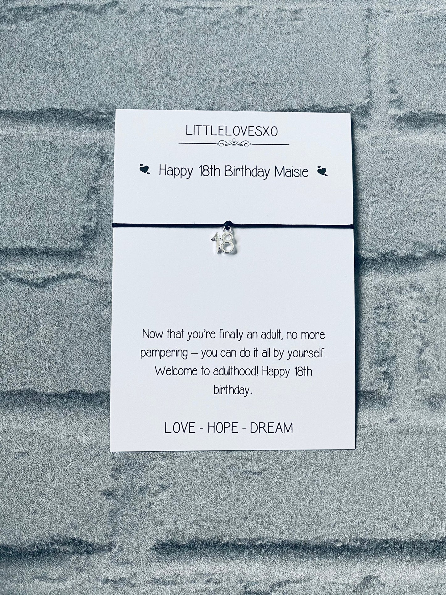 18th Birthday Bracelet Gift: Tibetan Silver Charm, Personalized Card