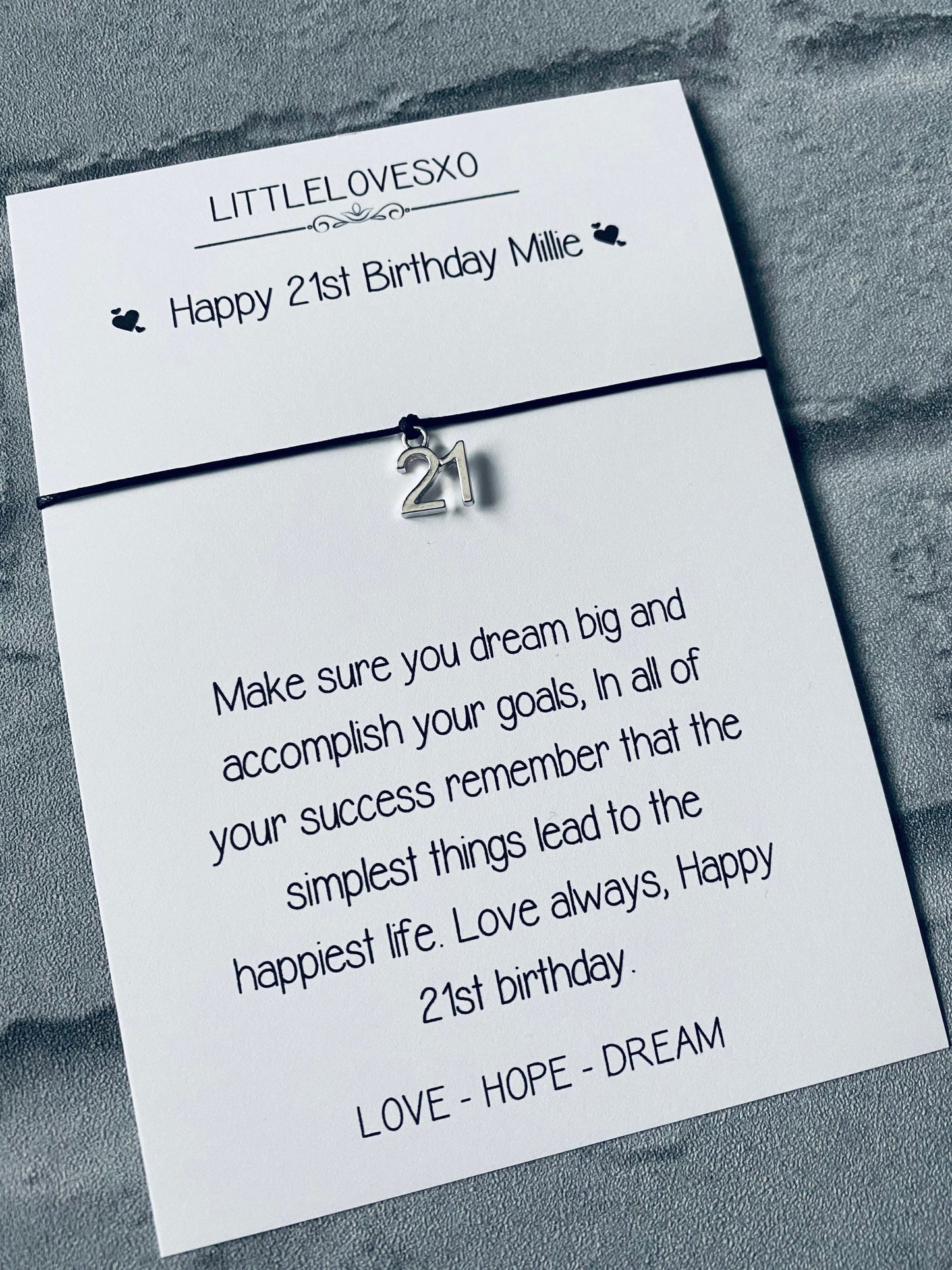 21st Birthday Bracelet: Tibetan Silver Charm, Personalized Card