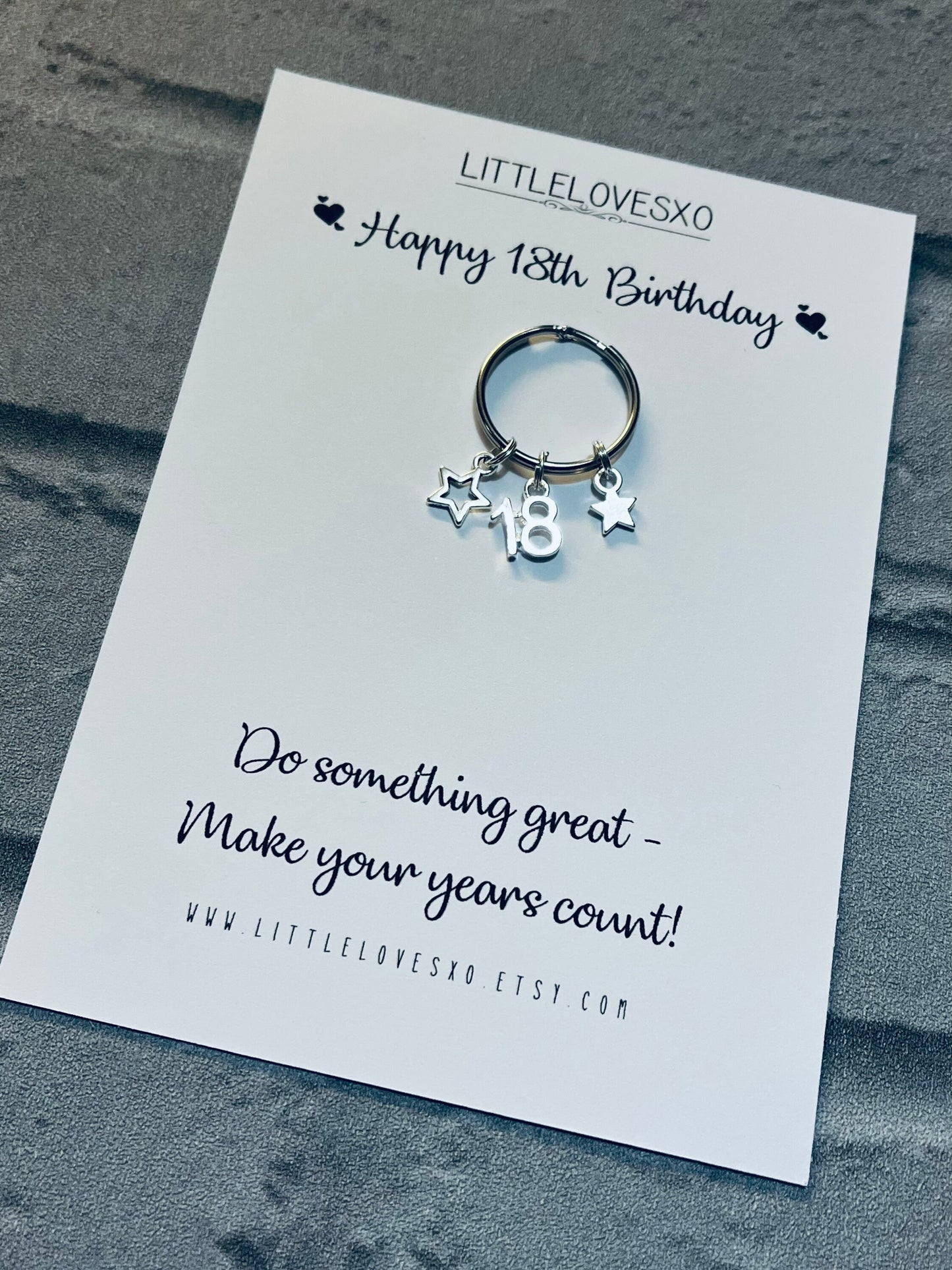 18th Birthday Keyring: Tibetan Silver Star Charm Keepsake