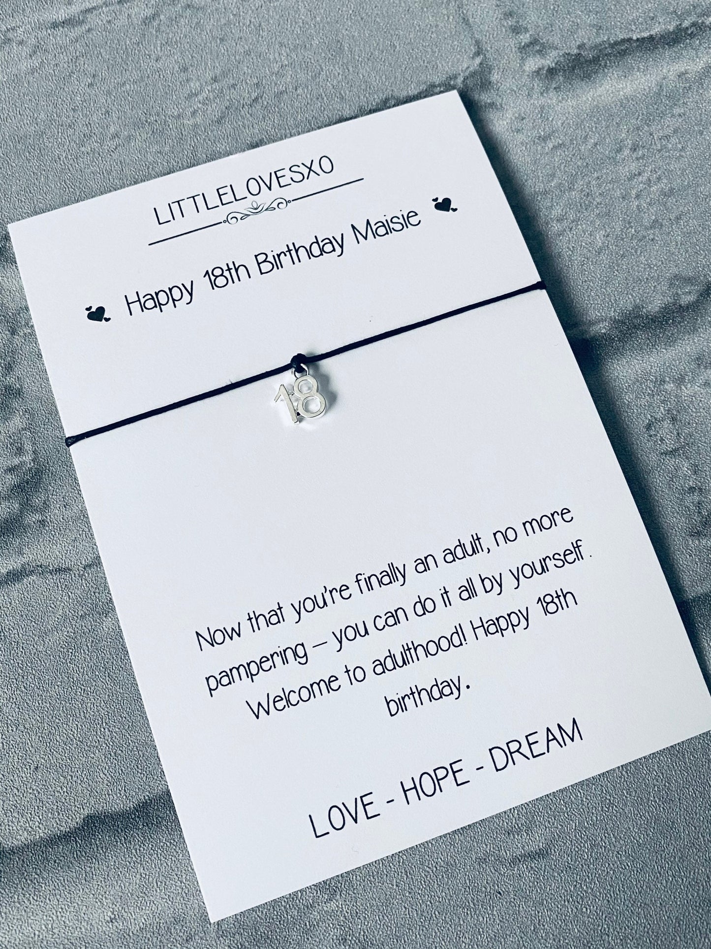 18th Birthday Bracelet Gift: Tibetan Silver Charm, Personalized Card