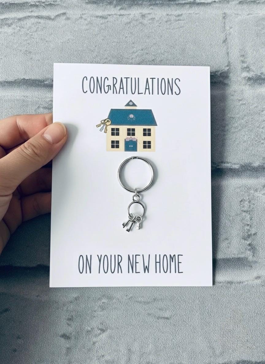 New Home Keyring Gift: Housewarming Congratulations Card