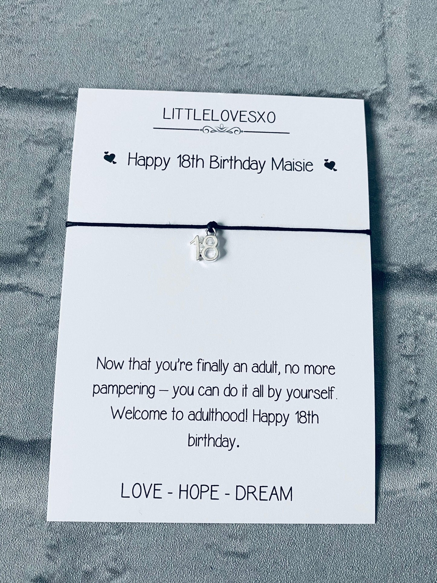 18th Birthday Bracelet Gift: Tibetan Silver Charm, Personalized Card