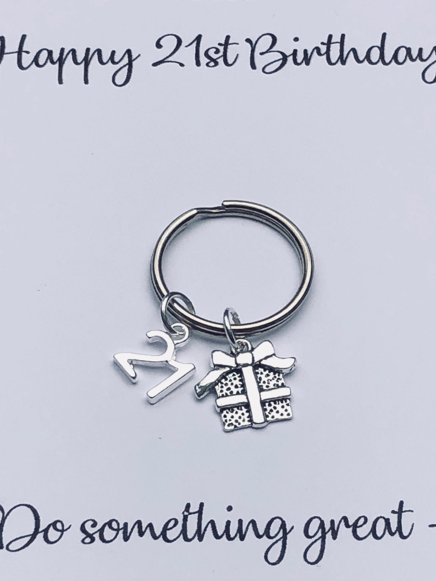 21st Birthday Keychain Gift: Tibetan Silver Charm, Daughter, Friend