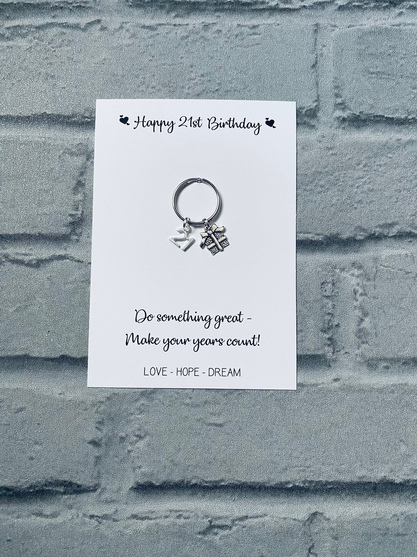 21st Birthday Keychain Gift: Tibetan Silver Charm, Daughter, Friend