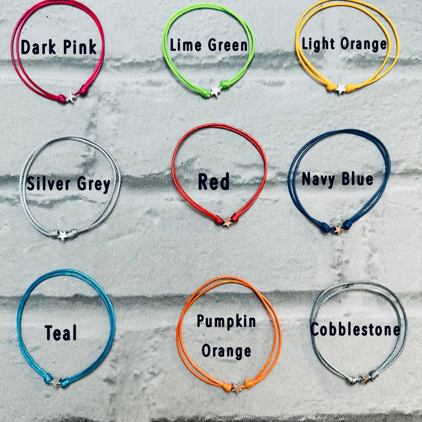 Adjustable Waxed Cord Bracelet, Silver Star Charm, Friendship Anklet