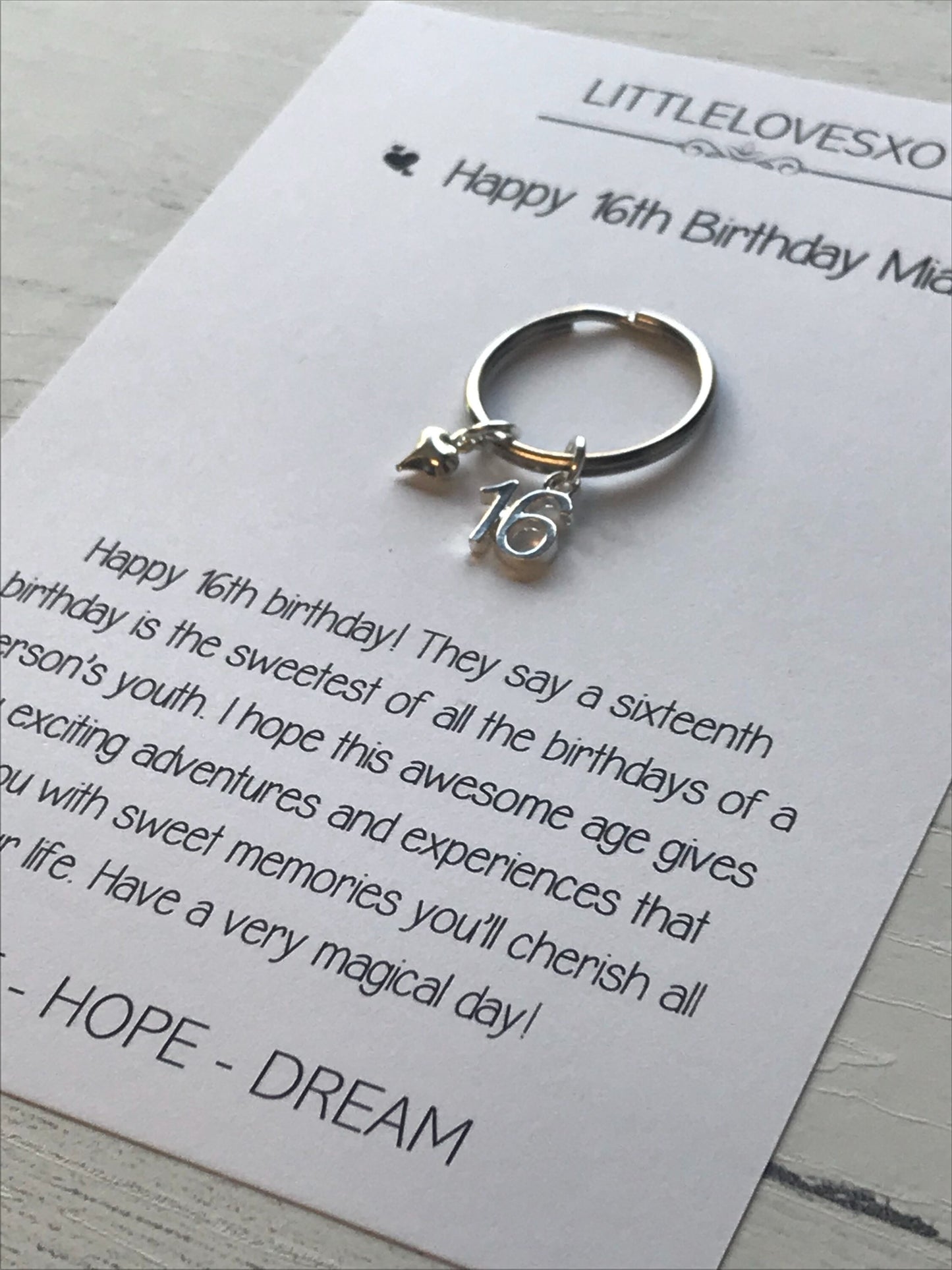 Personalized 16th Birthday Keychain Gift with Card